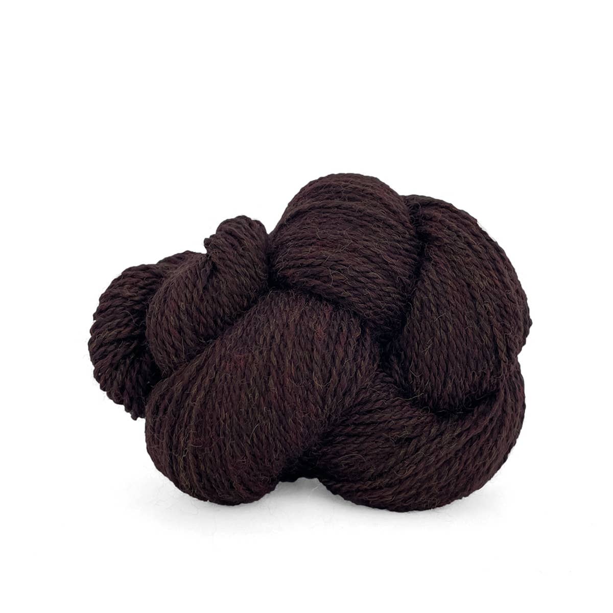 Kelbourne Woolens deep chocolate brown hank of fingering weight 100% wool yarn twisted skein