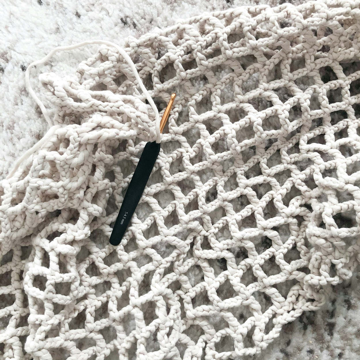 AriYARN beginner crochet class near Chicago featuring a crochet project in progress