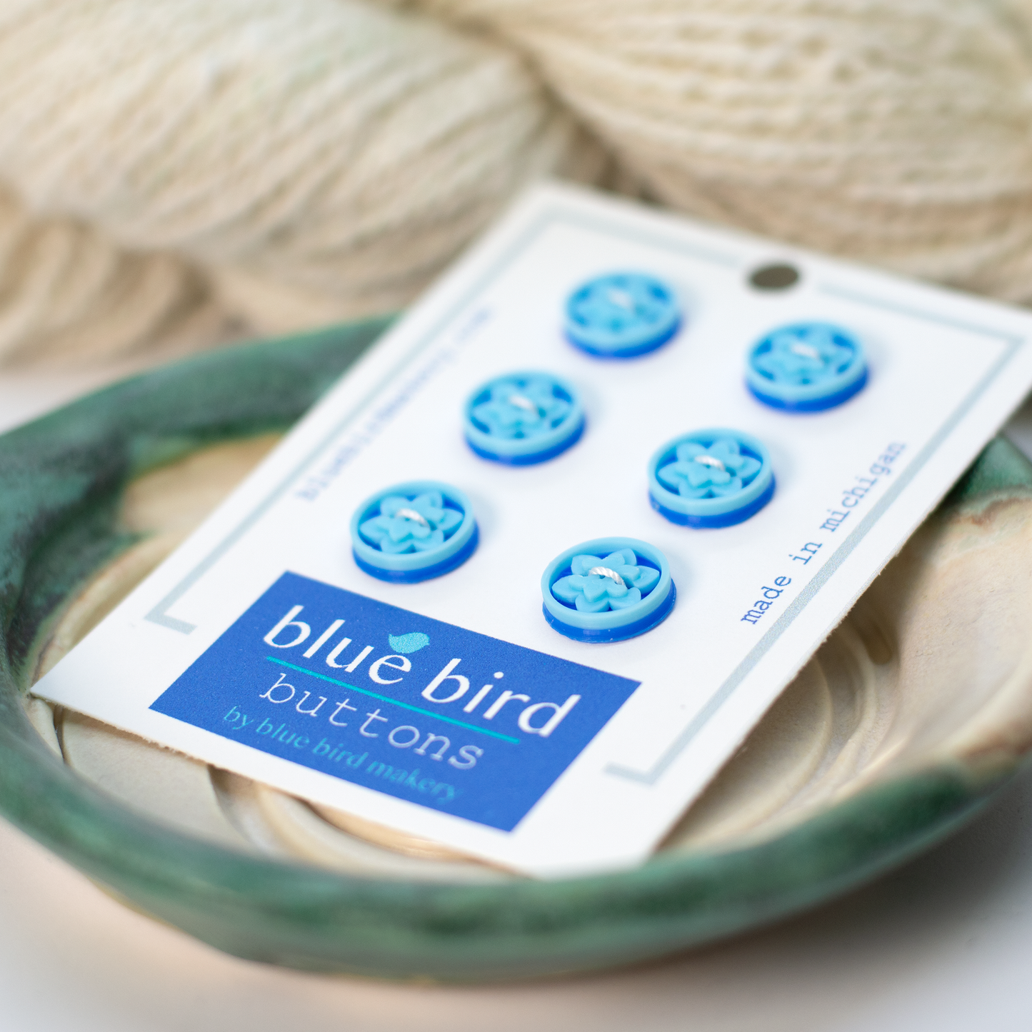 Blue Bird Makery Blue Bird Makery - 12mm Lotus Buttons in Blue — view 3