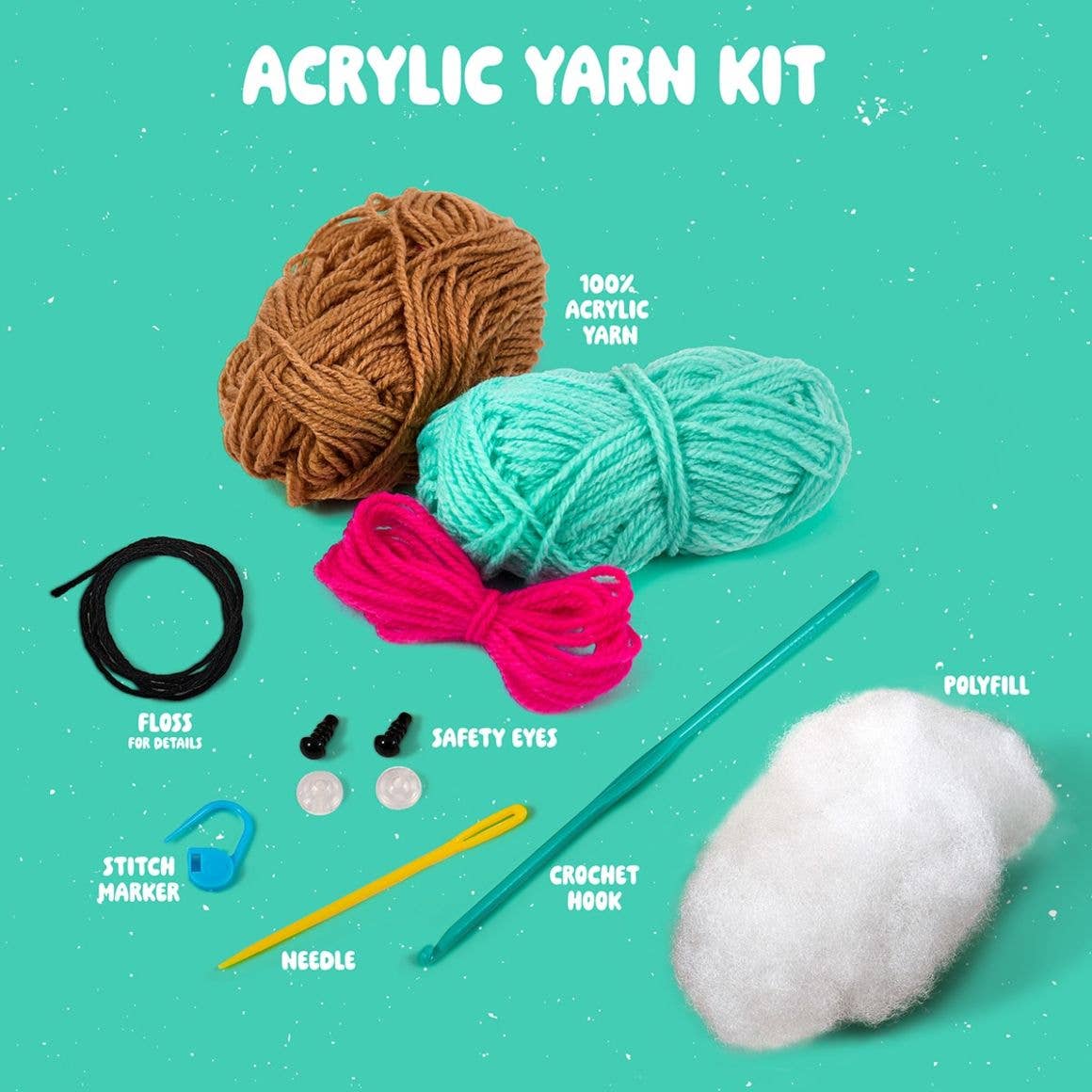Bucilla amigurumi crochet kit with acrylic yarn balls crochet hook needle safety eyes stitch marker and polyfill