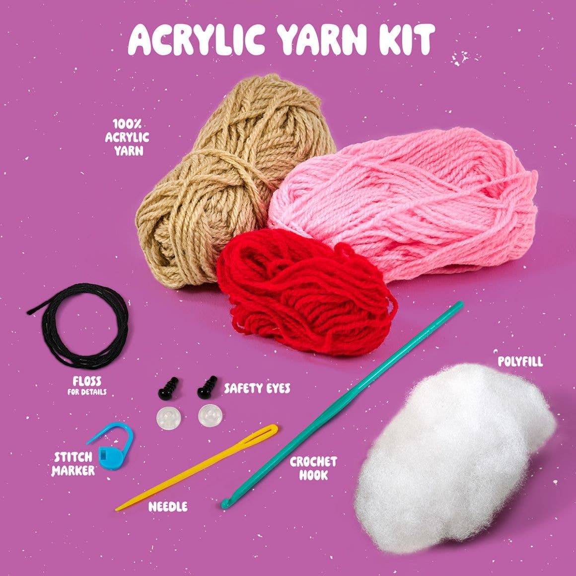 Plaid Crafts amigurumi crochet kit cupcake with pink red tan acrylic yarn polyfill safety eyes and crochet hook