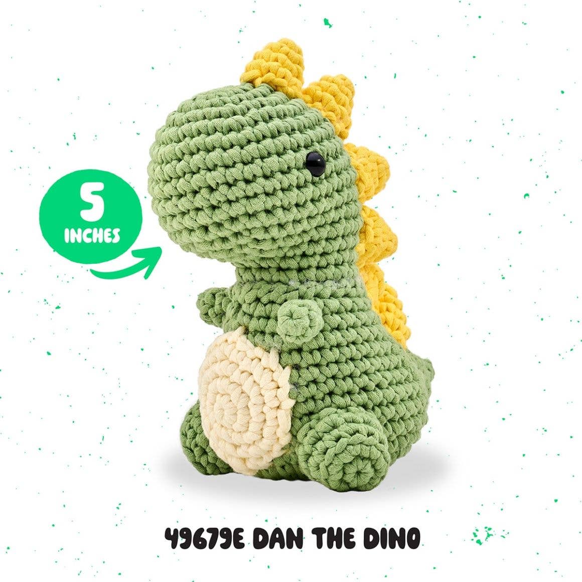 Plaid Crafts amigurumi crochet kit dinosaur green and yellow 5 inch handmade stuffed toy