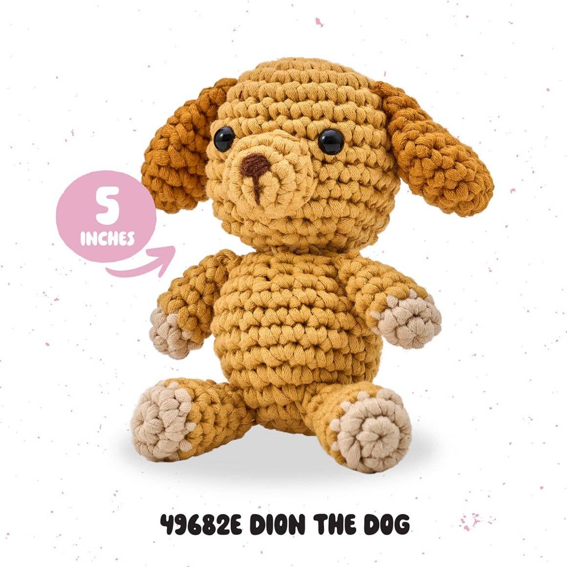 Bucilla Dion the Dog crochet kit plush 5 inch tan amigurumi puppy made by Plaid Crafts