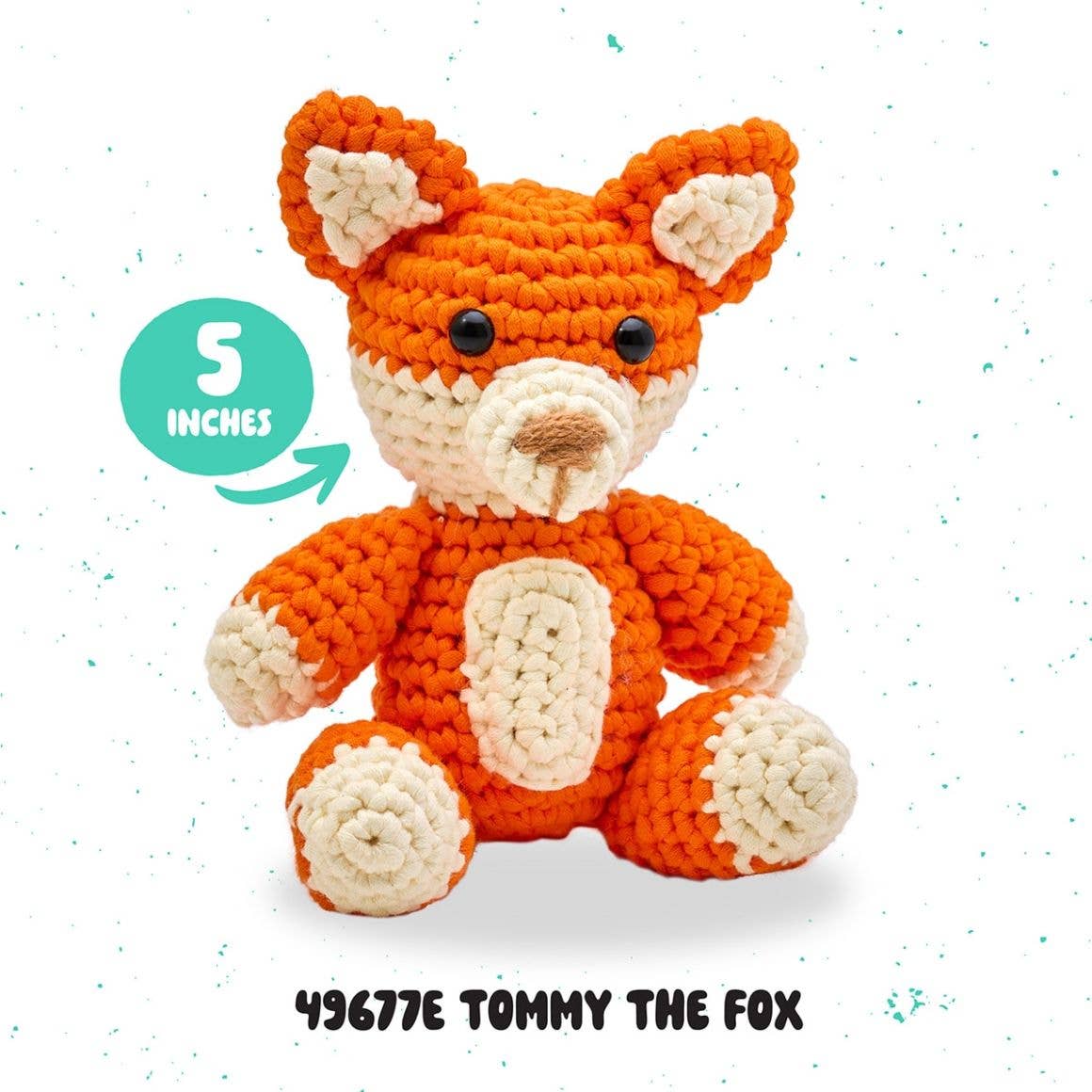 Plaid Crafts Bucilla Tommy the Fox kit 5 inch orange and cream crocheted plush fox amigurumi