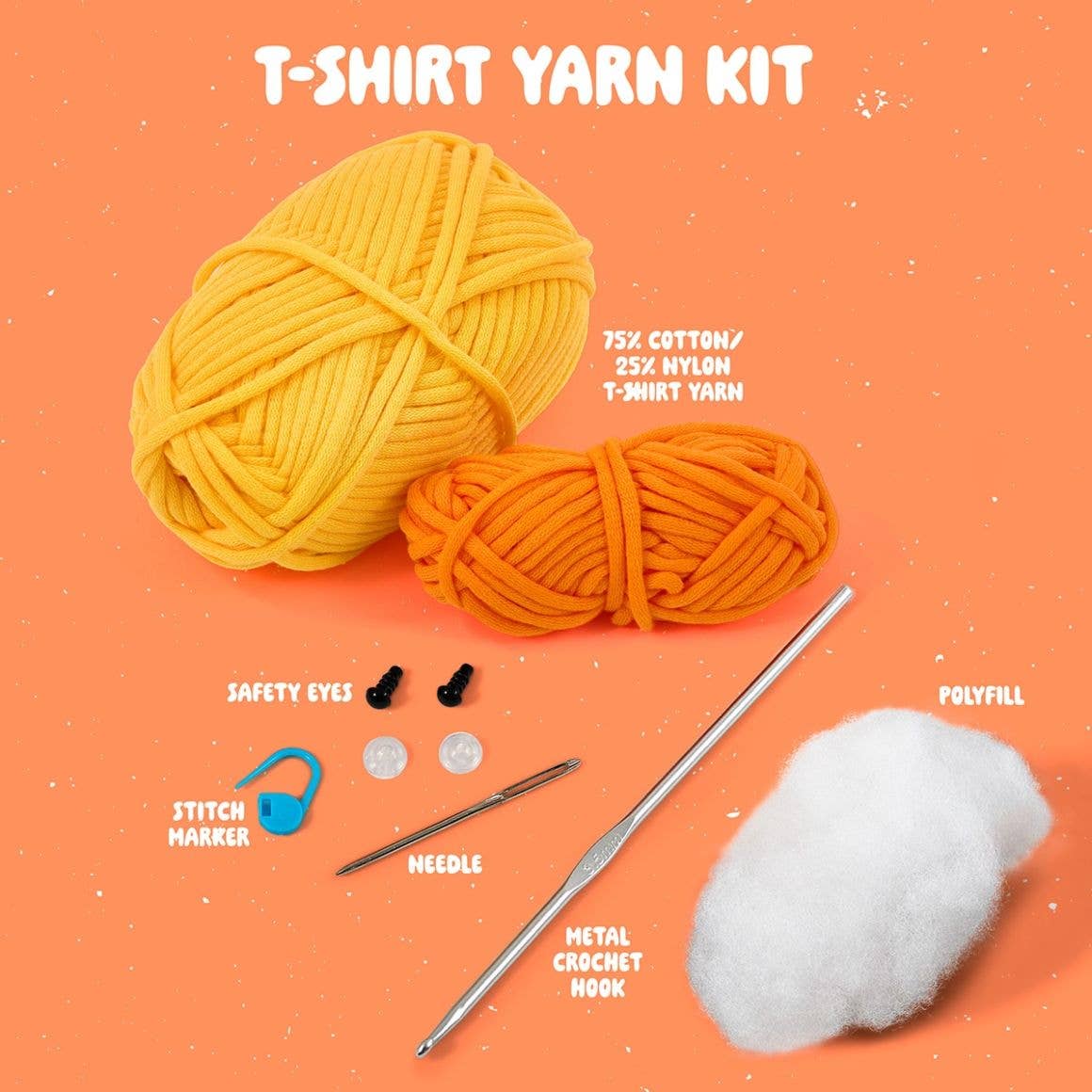 Plaid Crafts duck crochet kit for beginners with yellow and orange t shirt yarn metal crochet hook safety eyes needle polyfill