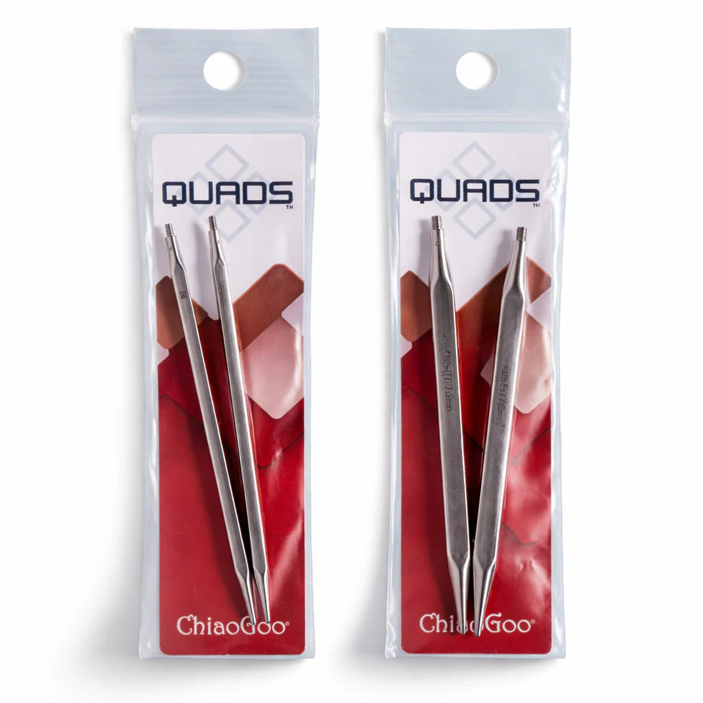 ChiaoGoo Quads square knitting needles in clear packaging for precise and comfortable knitting