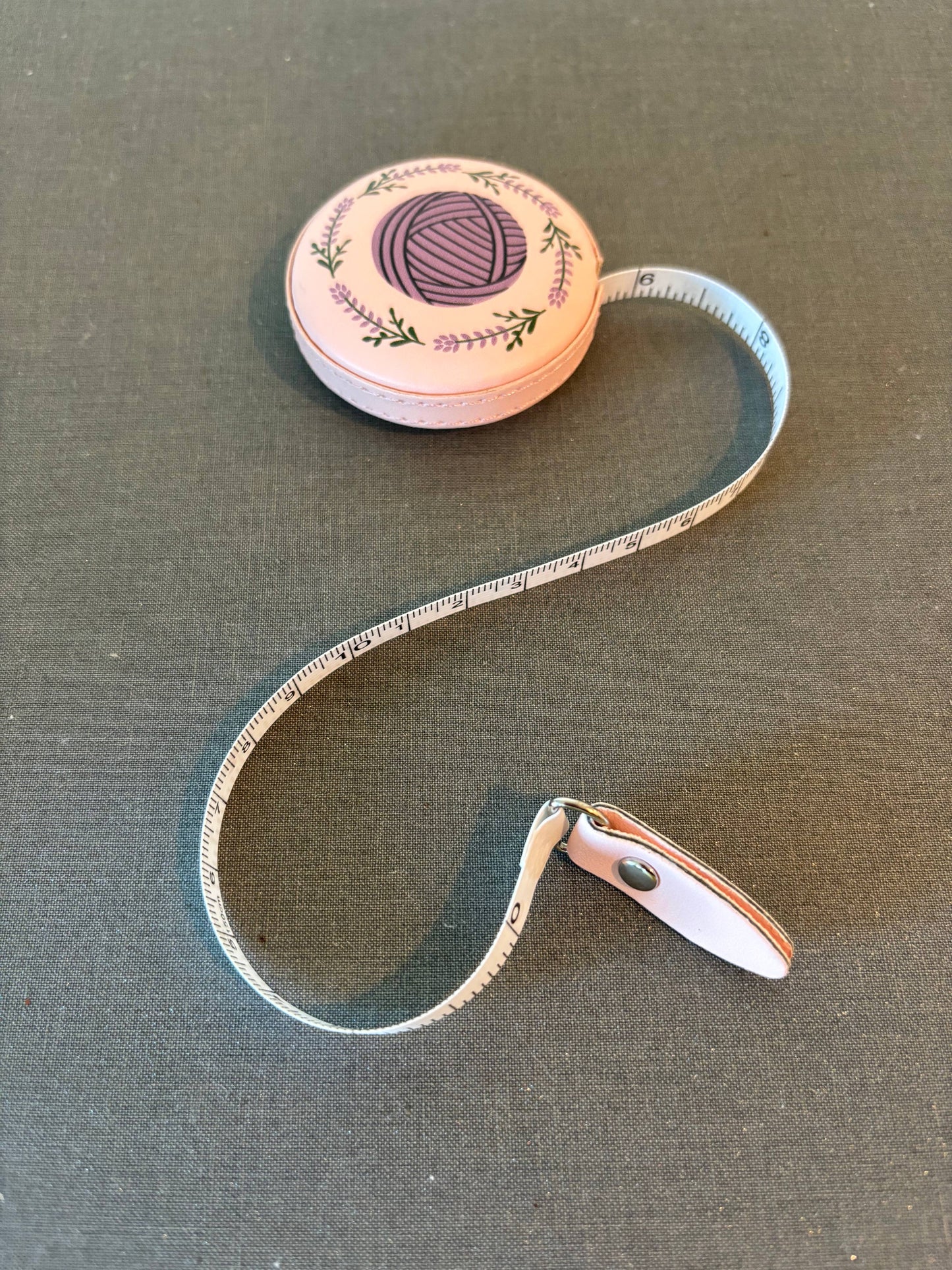 Pink round retractable tape measure with yarn illustration and extended ruler tape cute tape measure for crafters