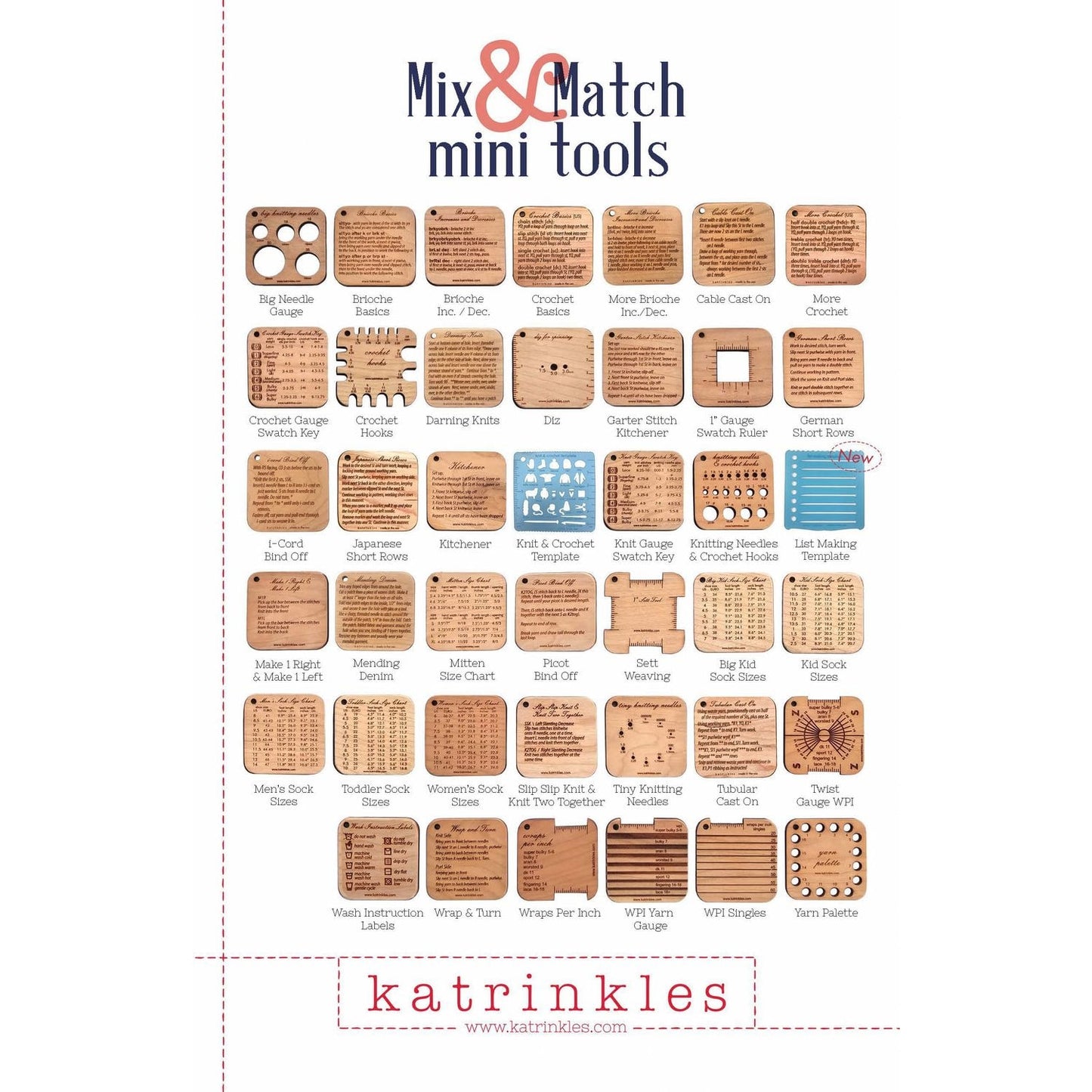 Katrinkles Mix and Match Mini Tools including dk yarn gauge for easy knitting precision