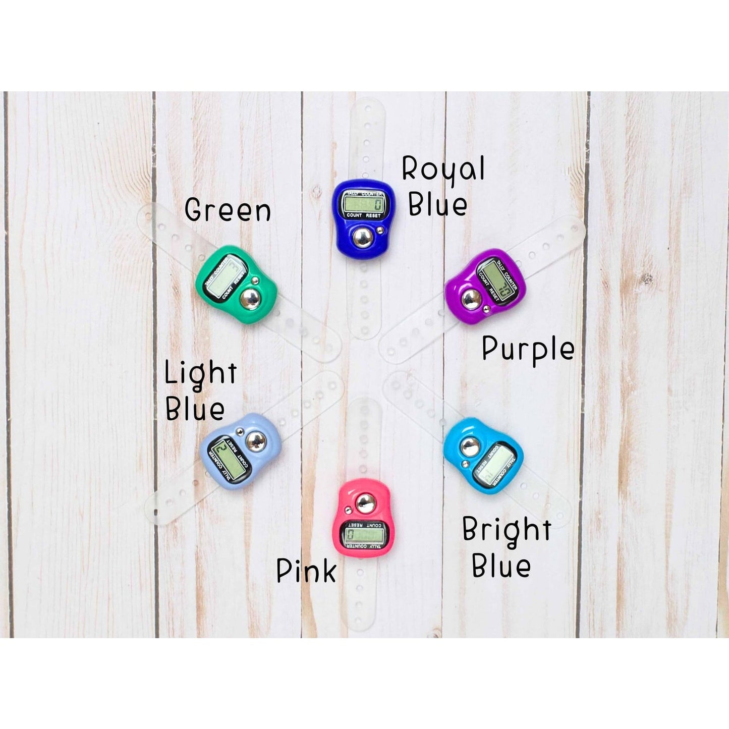 Colorful knitting row counter in various shades including green, pink, and blue for easy stitch tracking