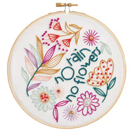 Leisure Arts embroidery kit 6 inch featuring colorful floral designs and motivational quote