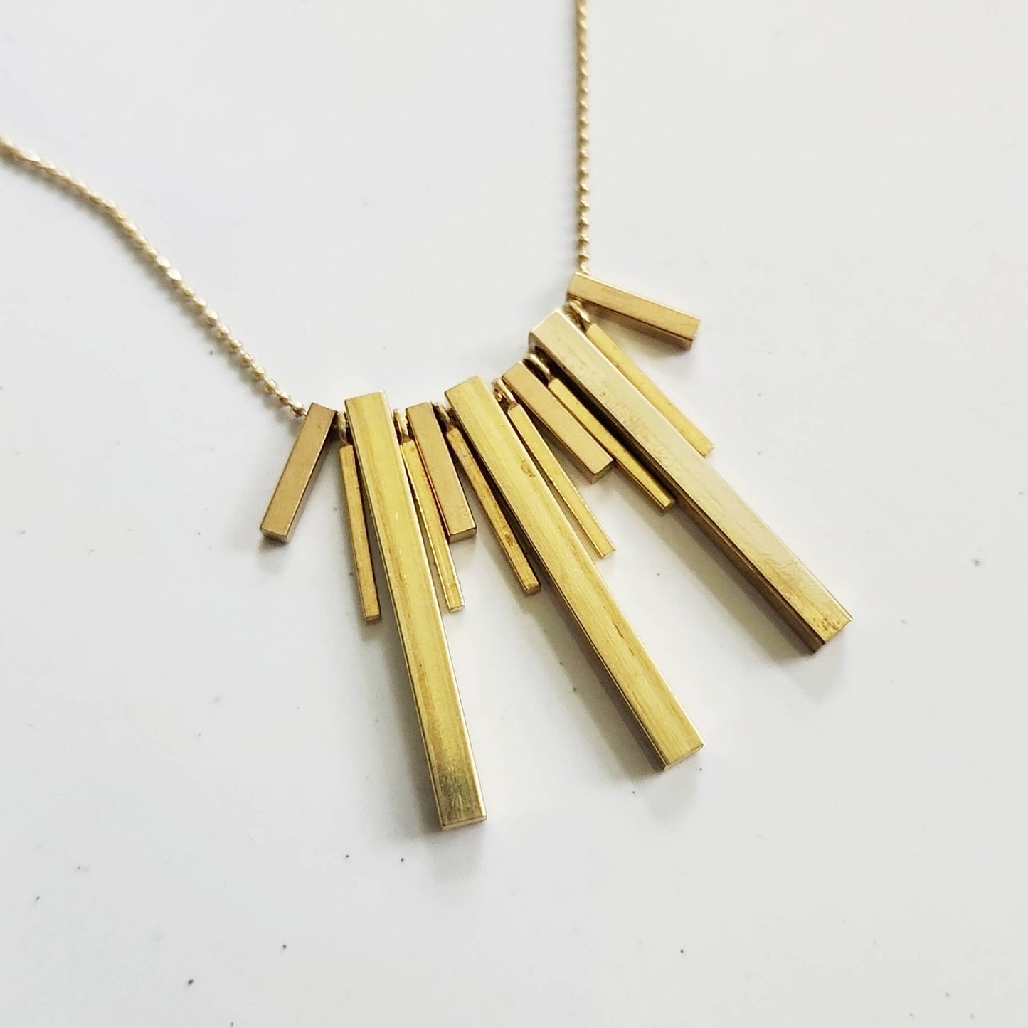 Sara Sela Jewelry beaded edgy fashion necklace gold cascading rectangular bar pendants on delicate chain