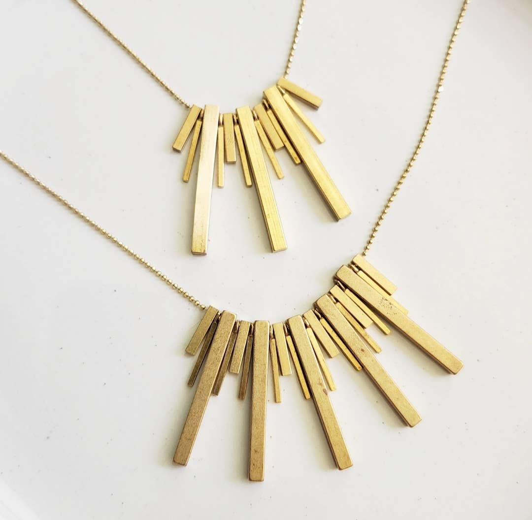 Sara Sela Jewelry gold bar fringe necklaces styled layered beaded edgy fashion necklace for modern outfits