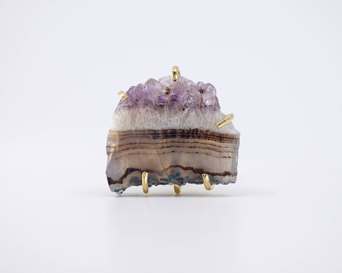 Sara Sela jewelry amethyst ring raw amethyst druzy slice in gold prong setting handcrafted statement ring