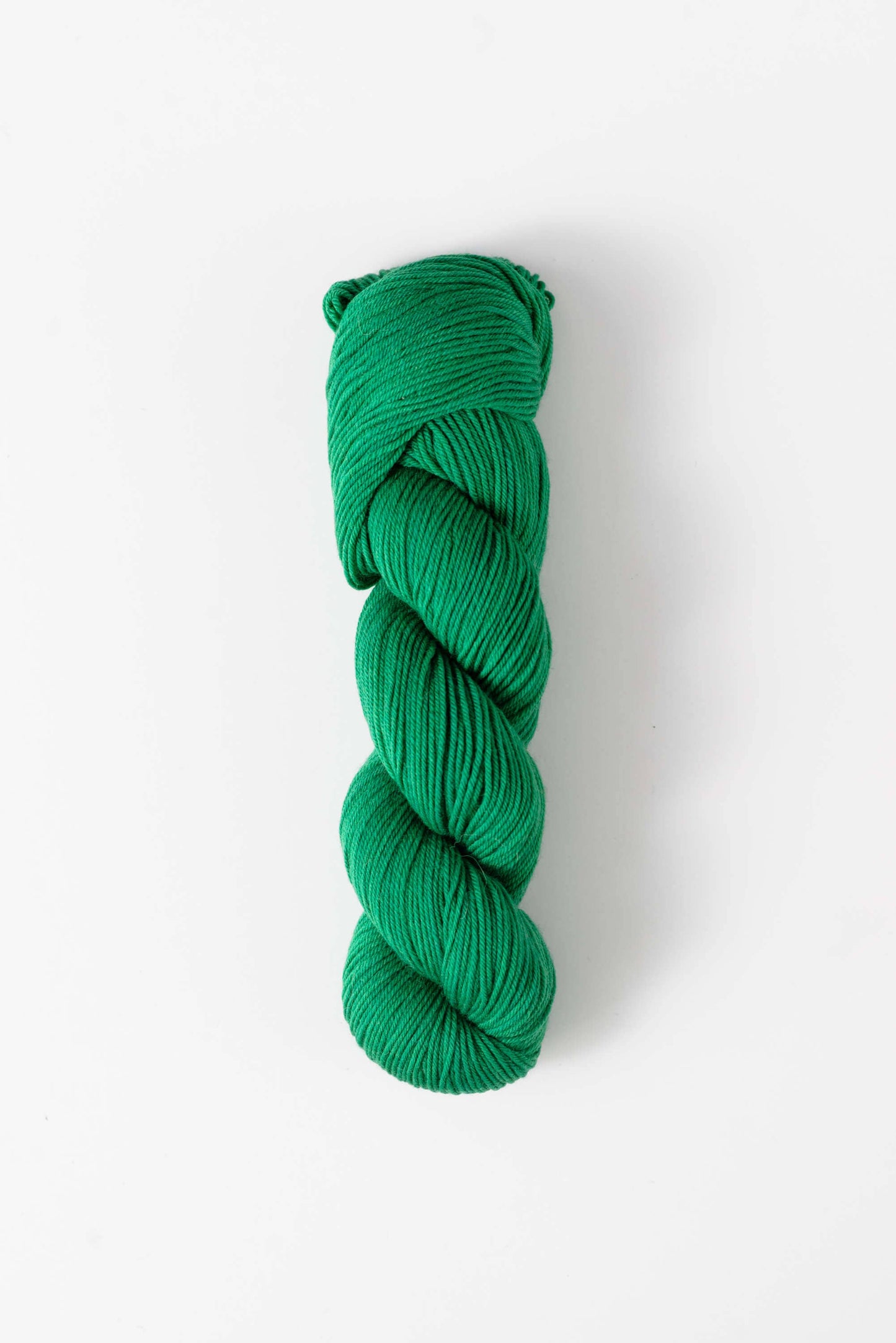 Quince & Co. superwash merino fingering yarn in vibrant green skein for knitting and crocheting