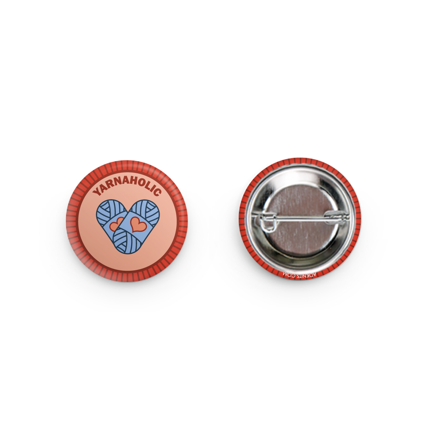 Camp Stitchwood Yarnaholic Button with Heart and Yarn Design for Yarn Retailers Near Me