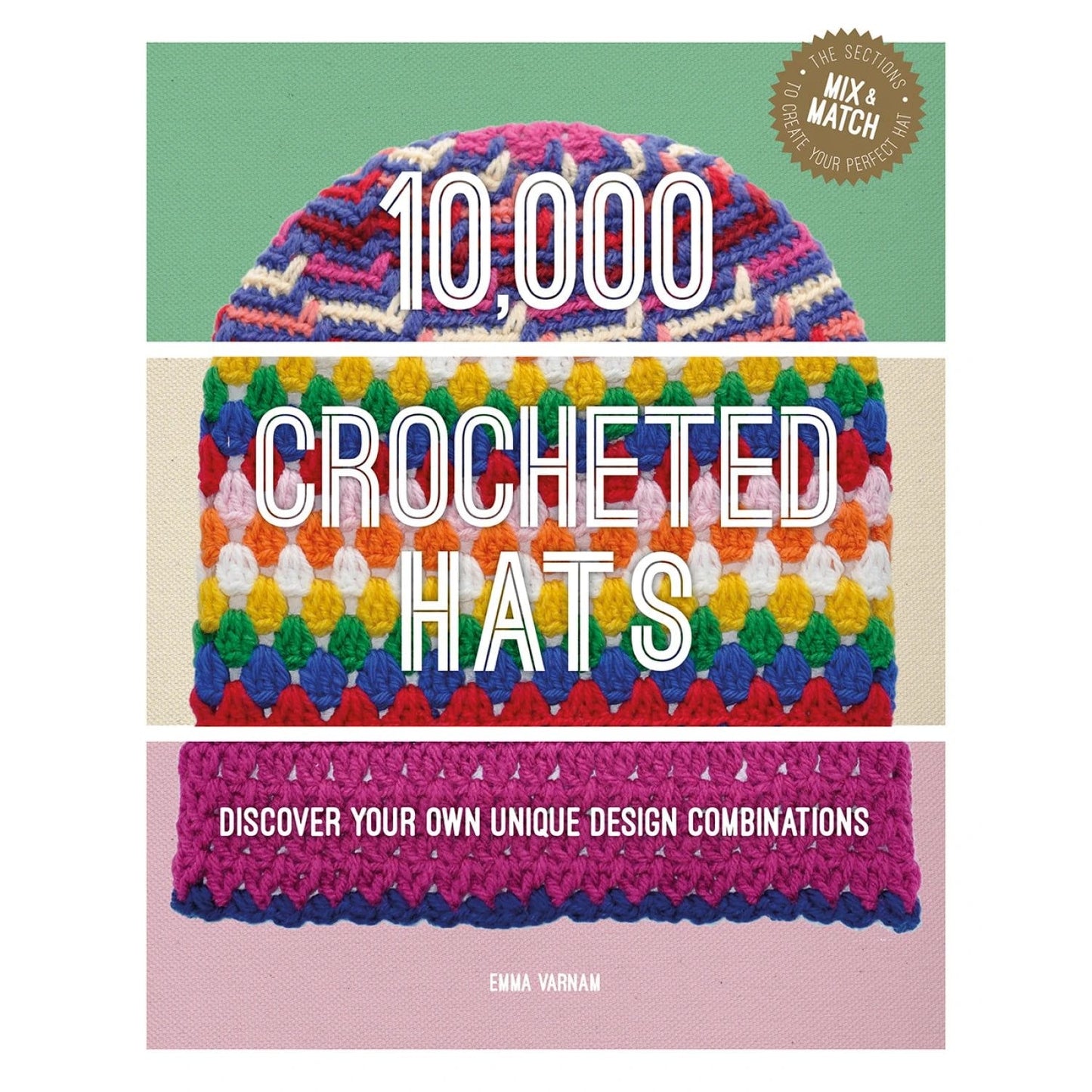 Checker Distributors book cover with colorful crocheted hat samples titled 10000 Crocheted Hats crochet hat inspiration book