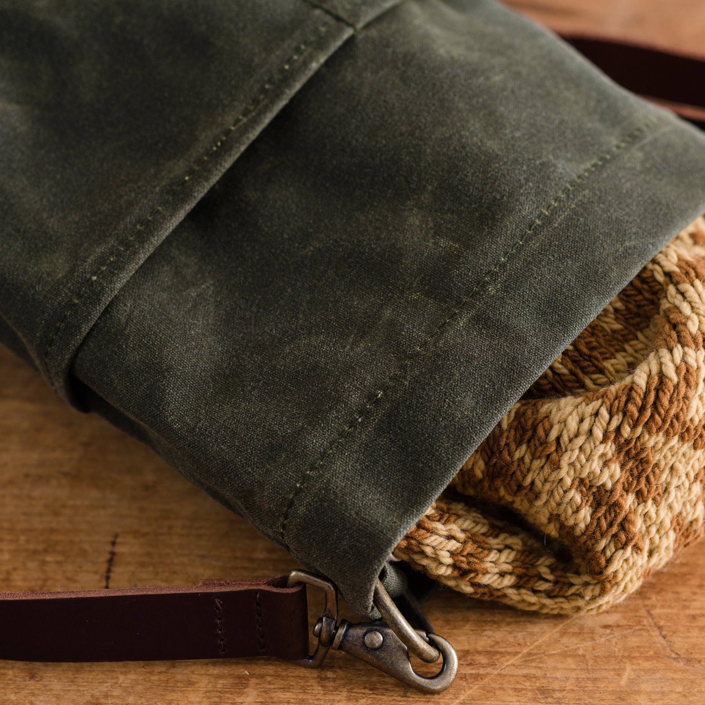 Waxed canvas bucket bag