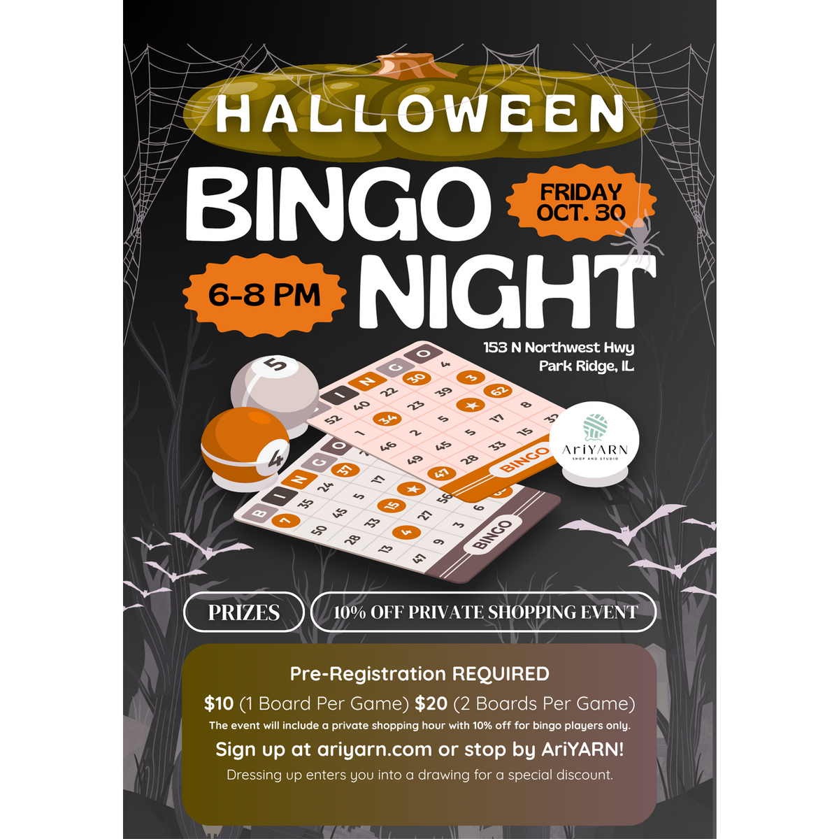 AriYARN Shop and Studio Halloween Bingo Night Event at AriYARN Shop and Studio · Event