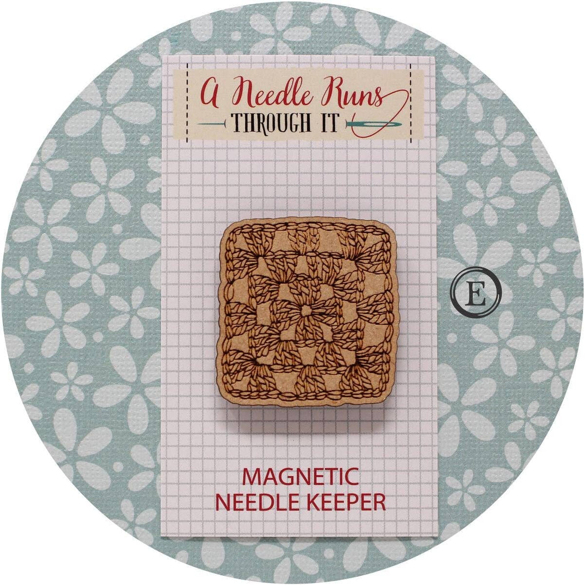 Magnetic needle keeper featuring a square granny square pattern for easy organization of sewing needles