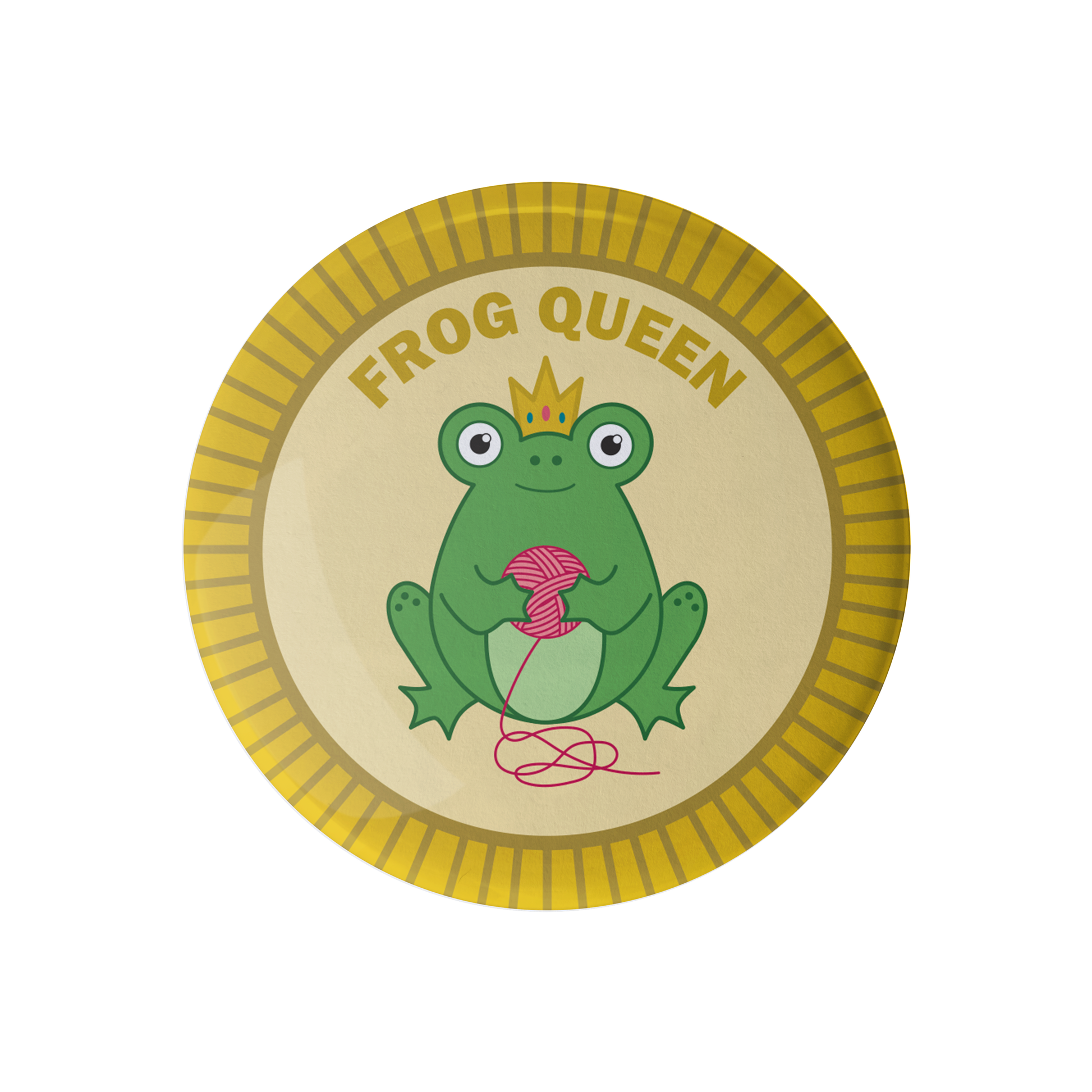 Frog Queen Round Knitting Knits Pin with a Cute Frog Holding Yarn