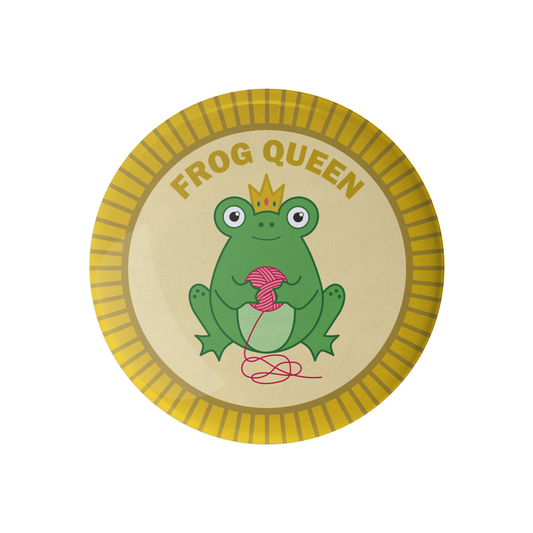 Frog Queen Round Knitting Knits Pin with a Cute Frog Holding Yarn