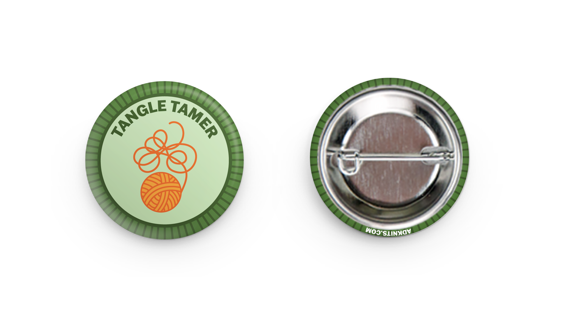 Camp Stitchwood Tangle Tamer Pin with Yarn Ball Design for knitting knits enthusiasts