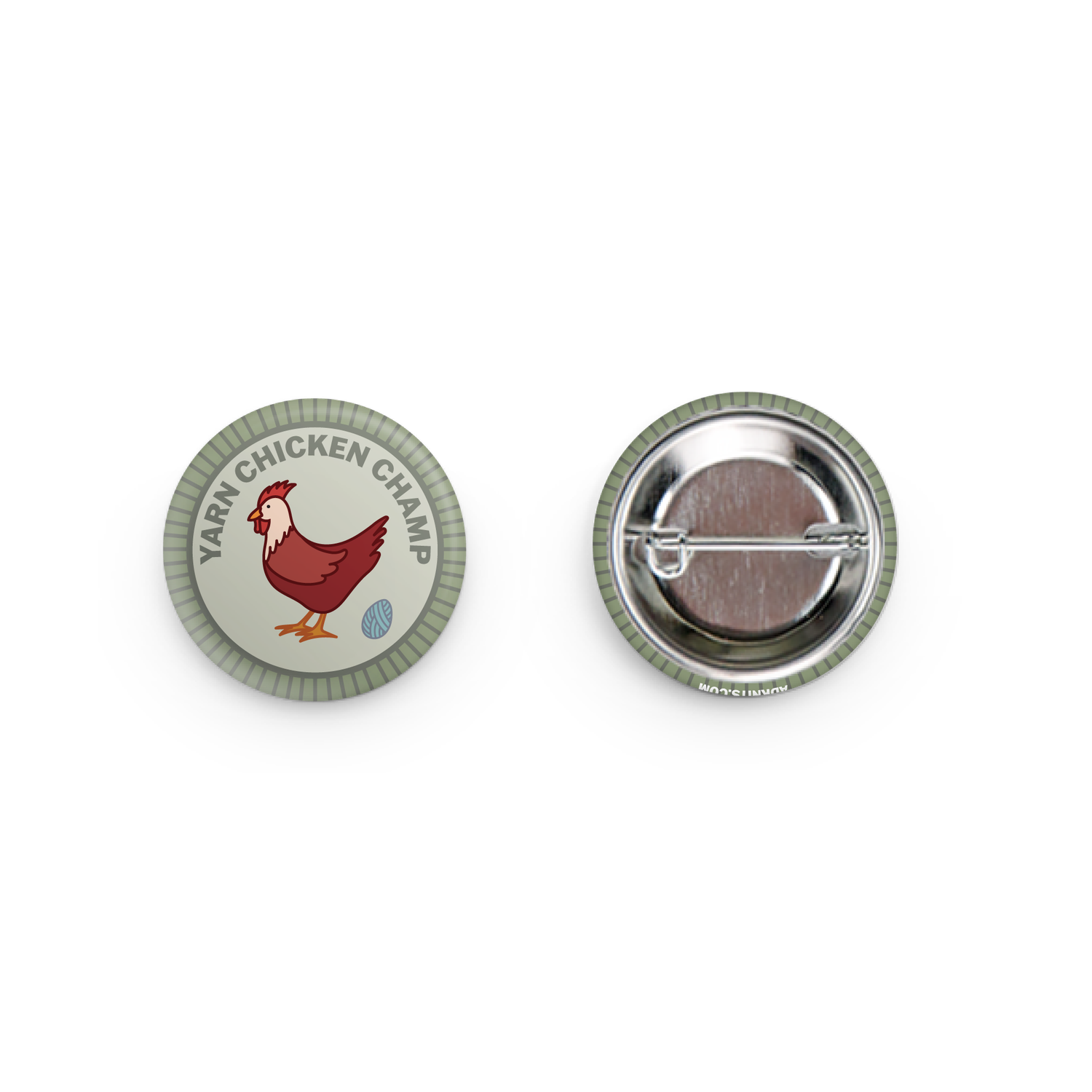 Camp Stitchwood Yarn Chicken Champ Button Pin for Yarn Enthusiasts and Yarn Retailers Near Me