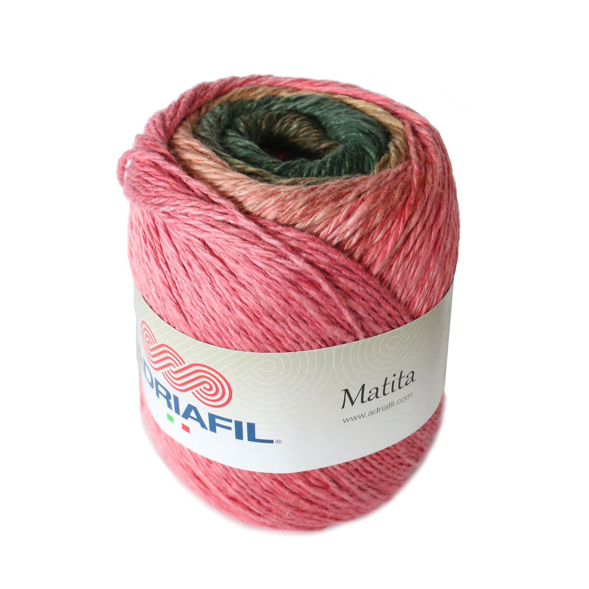 Plymouth Yarn Adriafil Matita yarn in vibrant pink and green hues for creative knitting projects