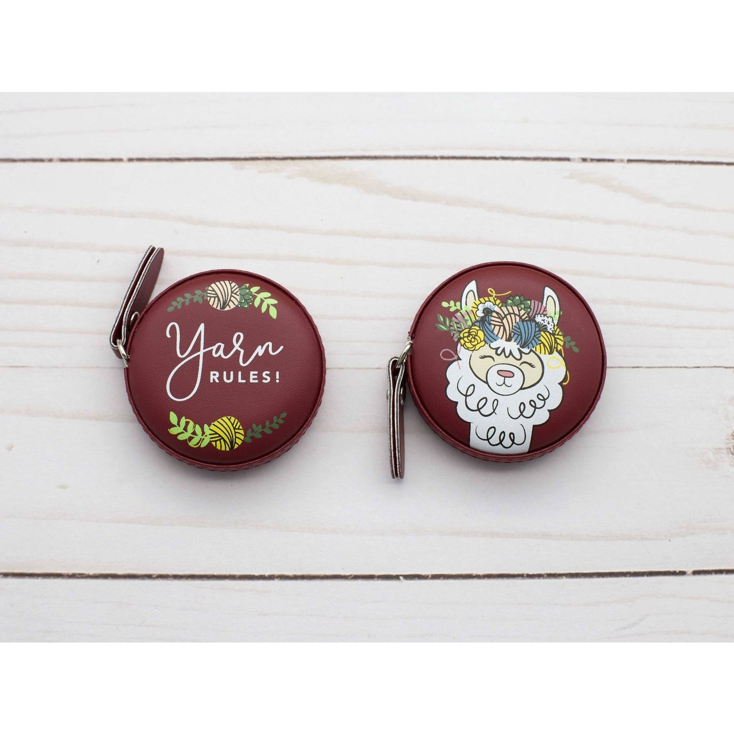 Maroon Yarn Rules Coin Purse featuring alpaca species design, perfect for knitters and crocheters