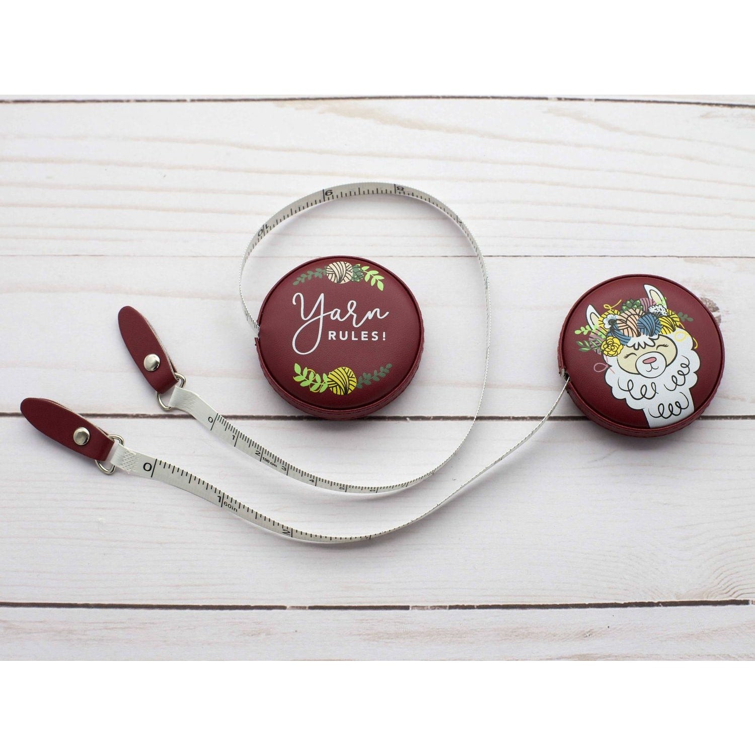 Fox & Pine Stitches Yarn Measuring Tape with Alpaca Species Design and Floral Accents