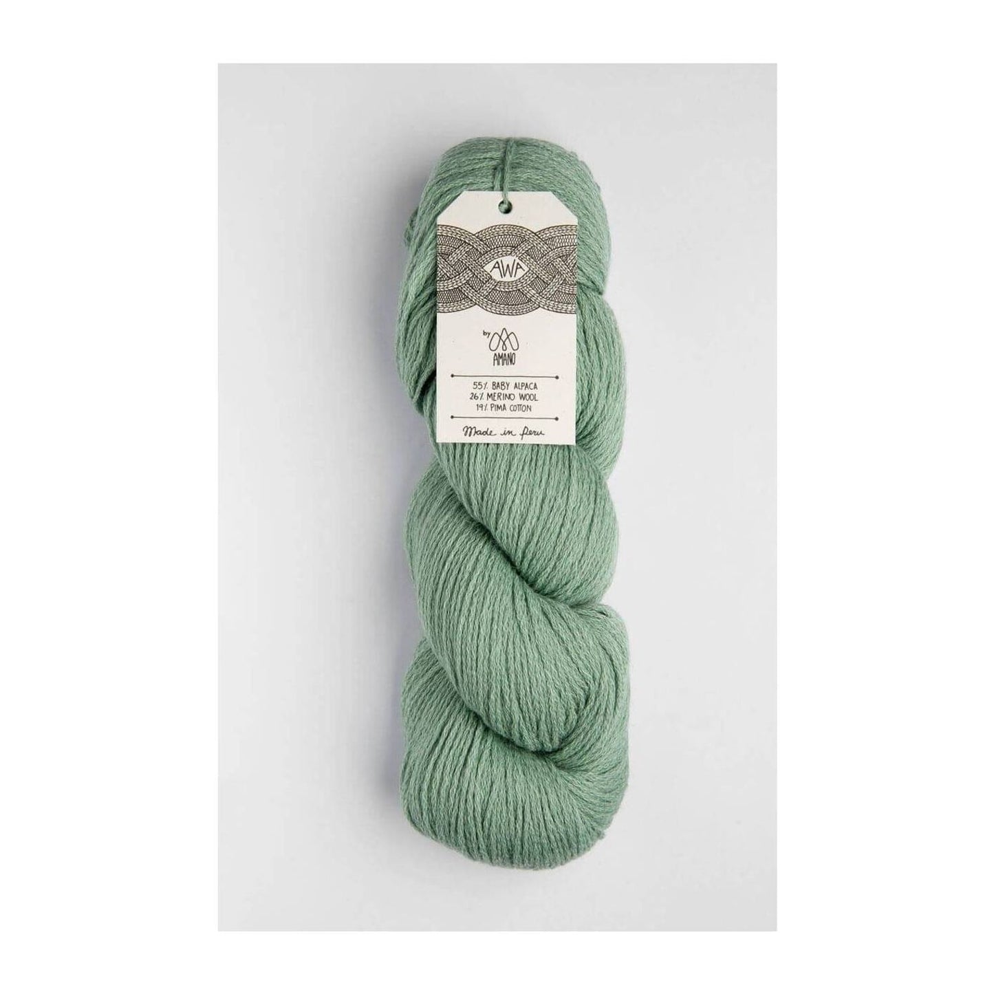 Amano yarn in soft green color featuring a smooth texture for knitting and crochet projects