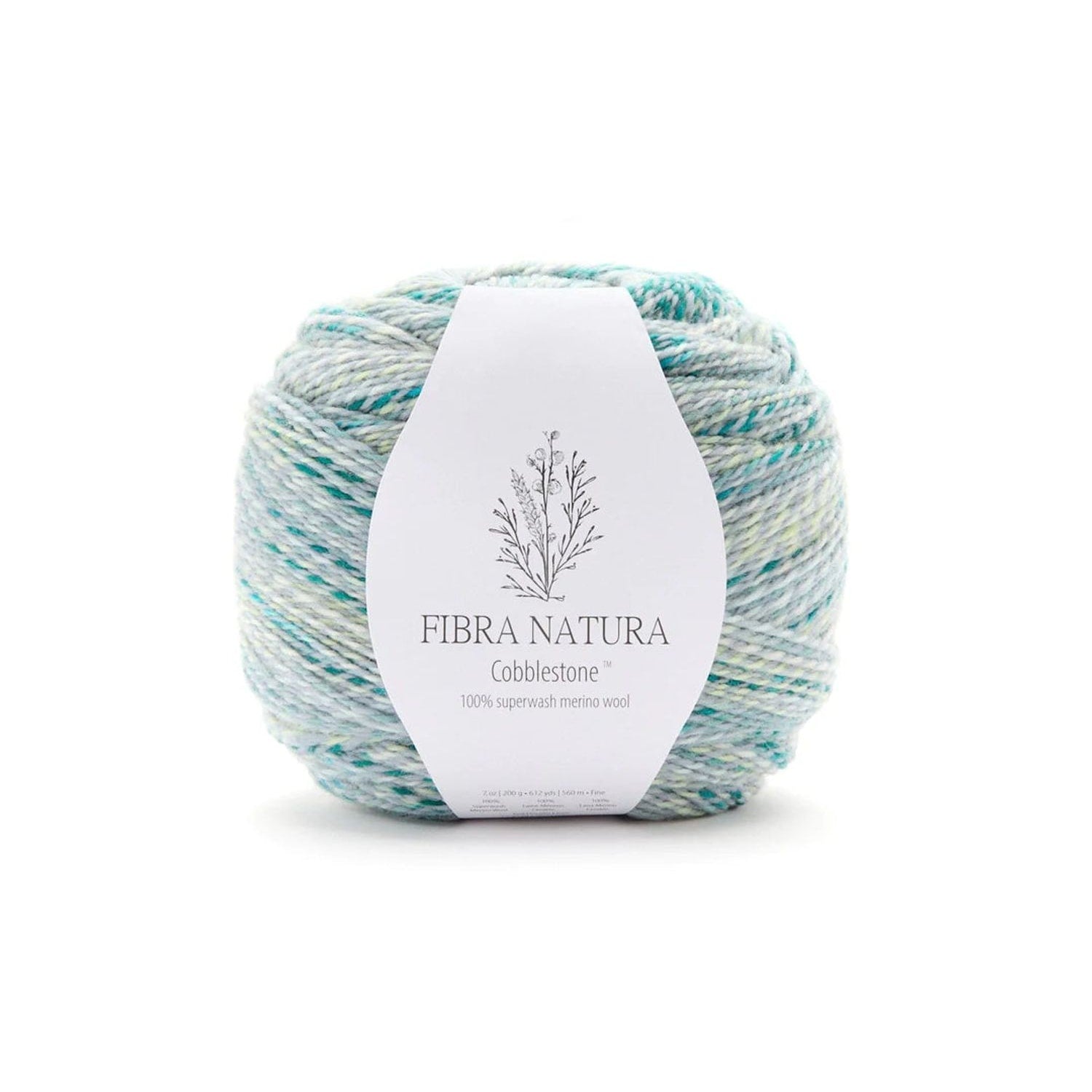 Fibra Natura Cobblestone yarn in soft pastel colors, made from 100 percent superwash merino wool