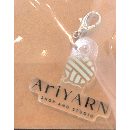 AriYARN Shop and Studio handmade yarn stitch marker with a yarn ball design and metal clasp