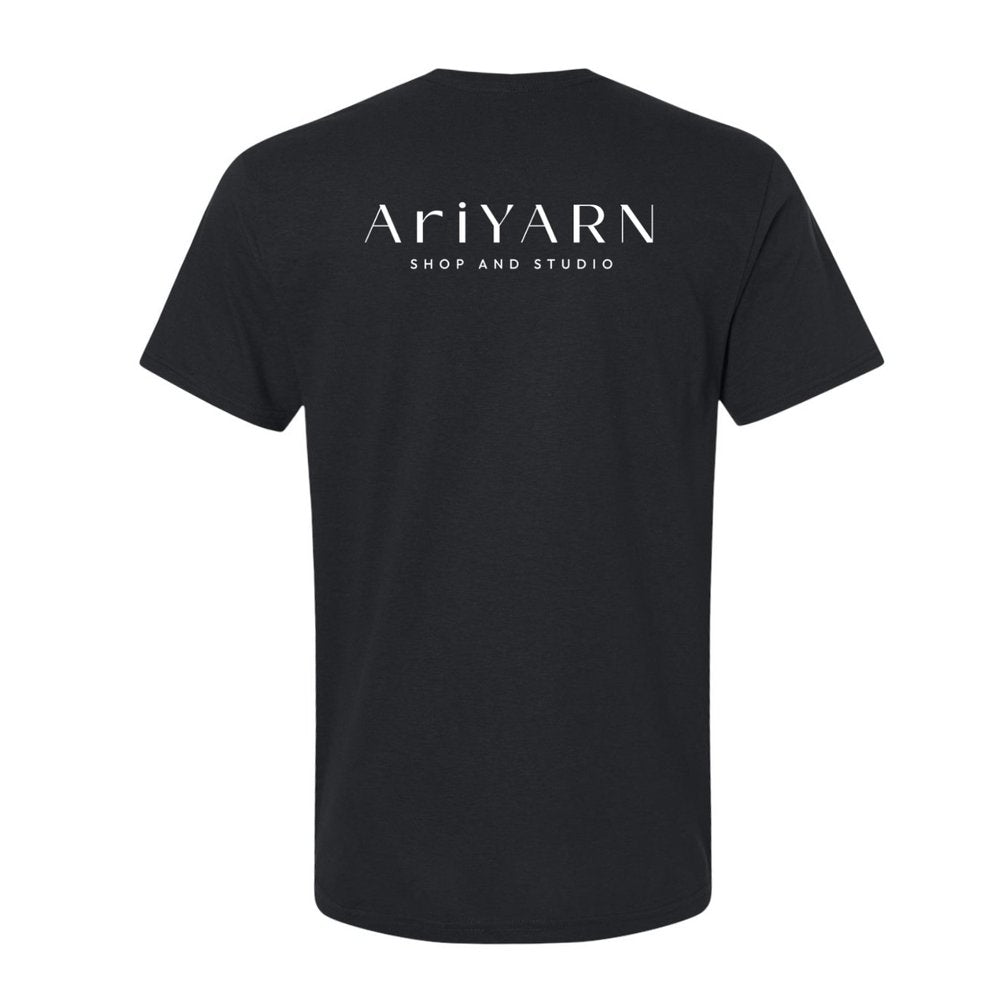 Black tea shirt graphic tee from AriYARN Shop and Studio showcasing a minimalist design