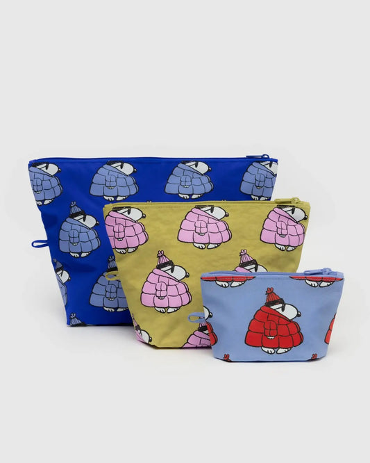 Baggu Go Pouch Set for knitting supplies in colorful designs with various sizes