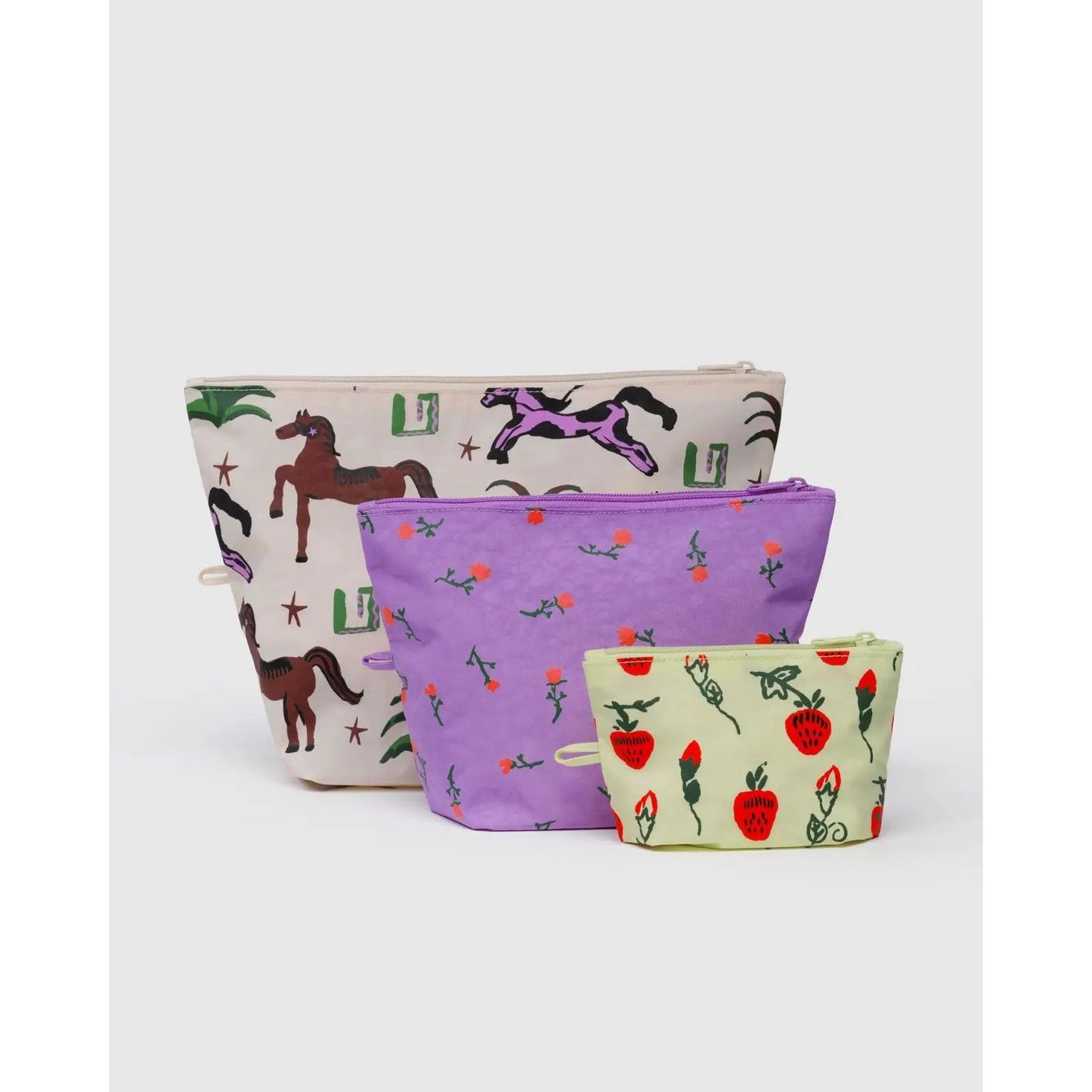 Baggu Go Pouch Set for knitting supplies in assorted colors and patterns for organizing projects