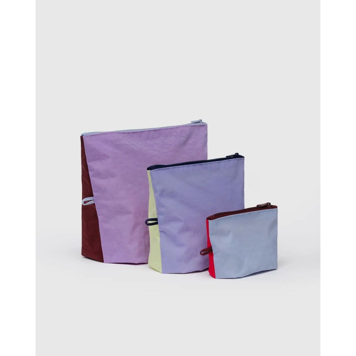 Baggu Go Pouch Set for knitting supplies in three sizes with colorful lightweight fabric