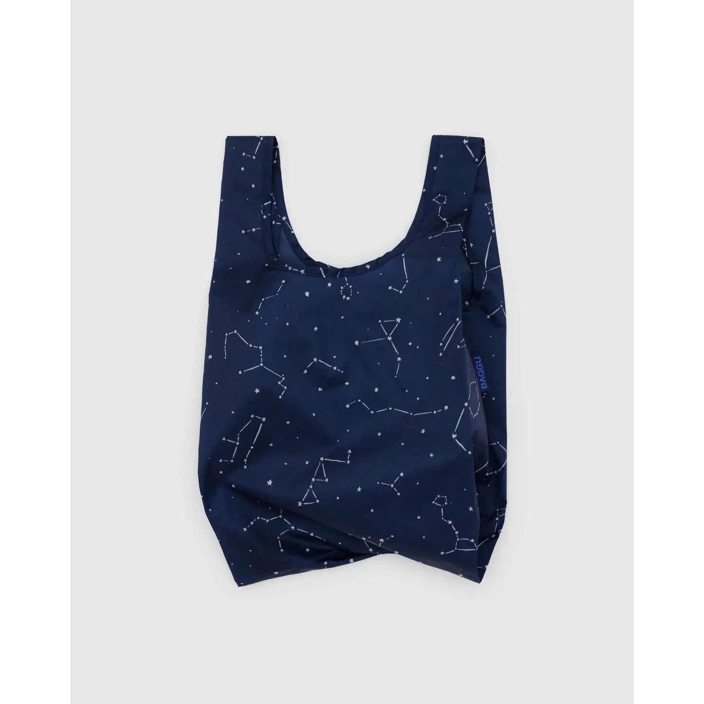 Baggu standard reusable bag in navy blue with constellation print for eco-friendly shopping
