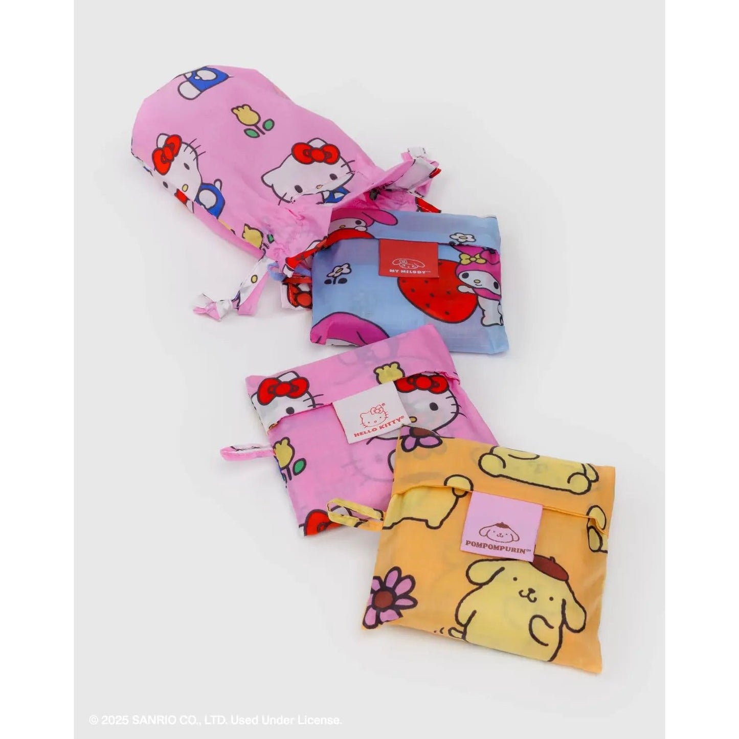Baggu Standard Reusable Bag Set featuring colorful designs and compact storage for eco-friendly shopping
