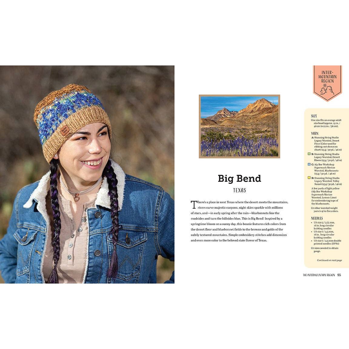 Cozy knit hat featuring a mountain landscape inspired by Yellowstone National Parks