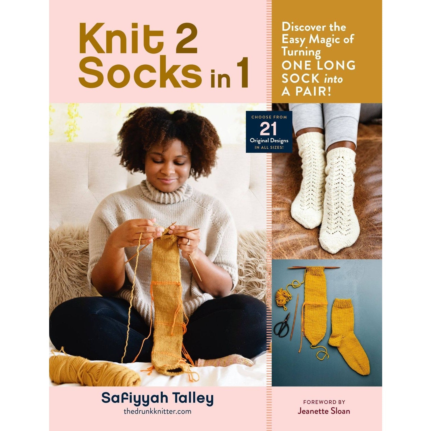 Knit 2 Socks in 1 book by Safiyyah Talley featuring easy sock knitting techniques and original designs