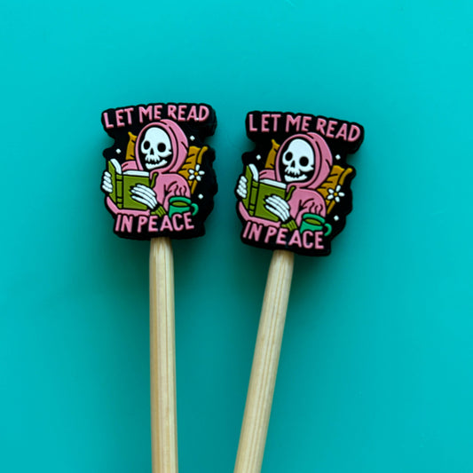 Let Me Read in Peace Skull Pencil Toppers as unique book-themed gifts for avid readers