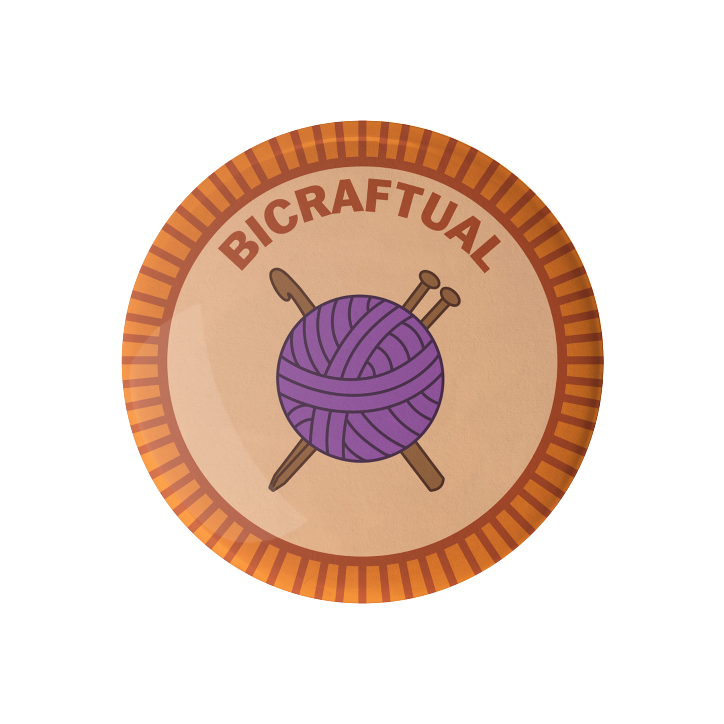 Bicraftual merit badge in purple yarn design, a merit badge required for eagle scouts