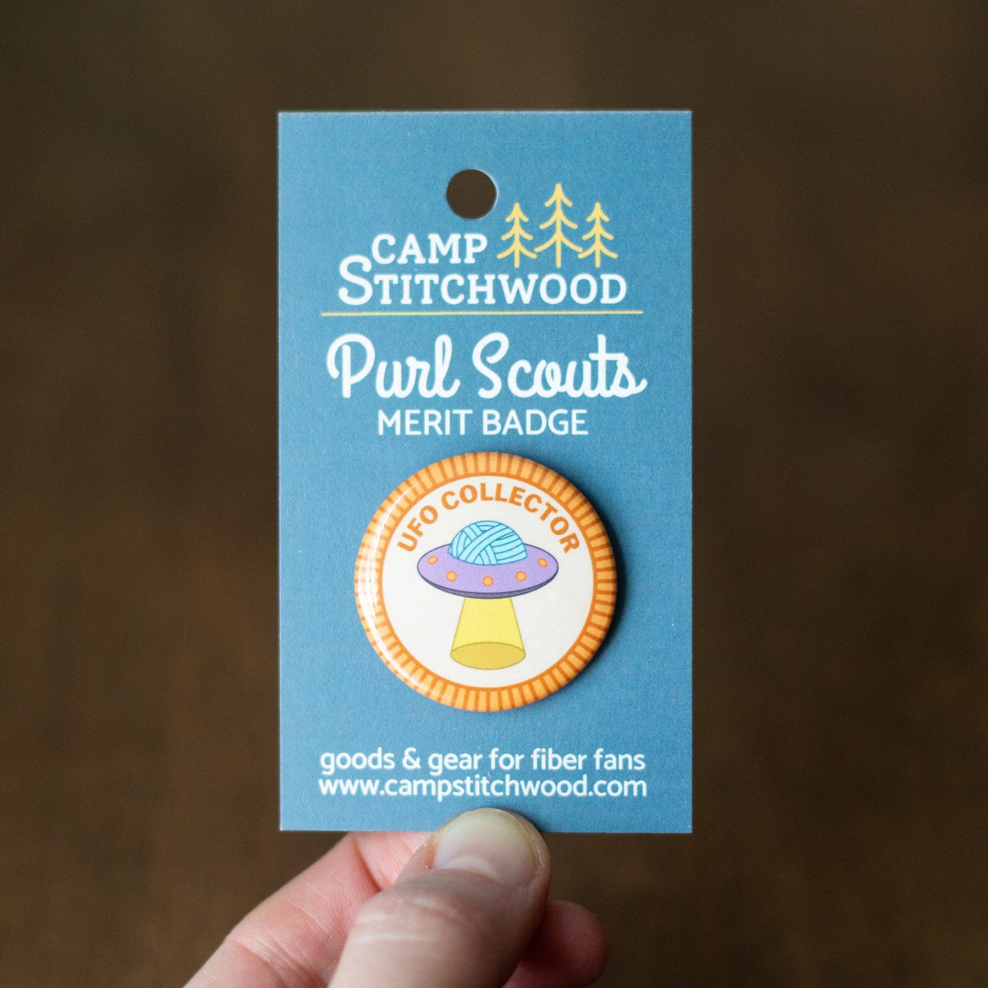 Camp Stitchwood Purl Scouts UFO Collector Merit Badge with design for scouts earning merit badge required for eagle