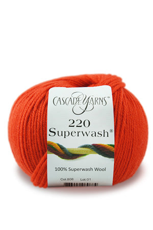 Cascade Yarns 220 Superwash wool in vibrant orange, perfect for versatile knitting projects