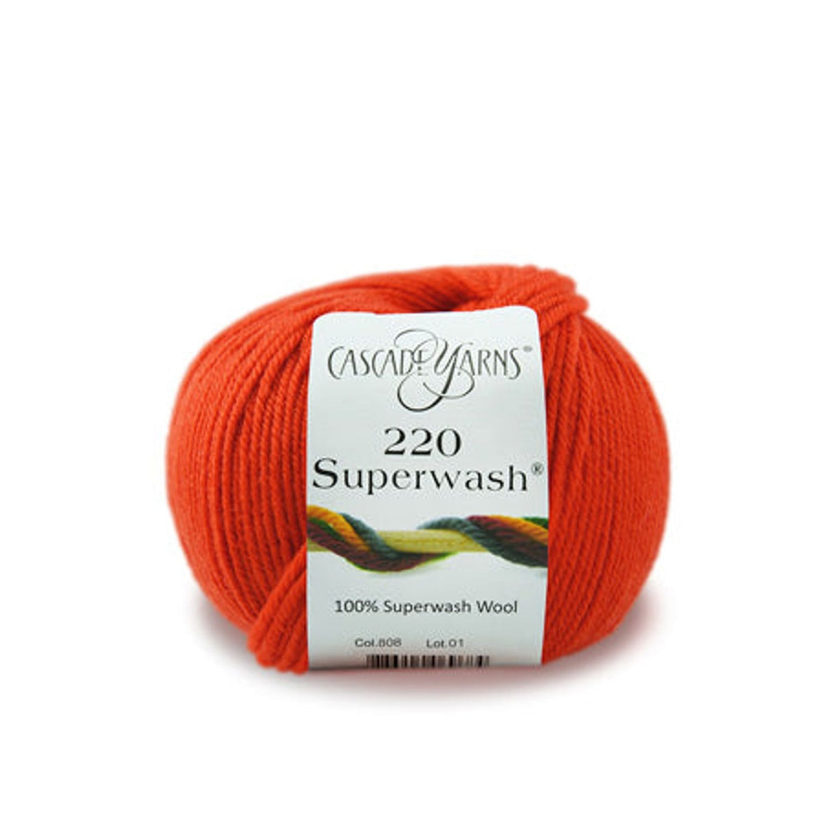 Cascade Yarns 220 Superwash wool in vibrant orange for knitting and crochet projects