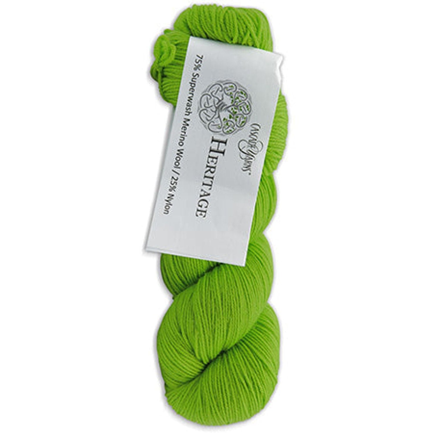 Bright green Cascade Yarns Heritage superwash merino wool yarn skein for knitting and crochet projects