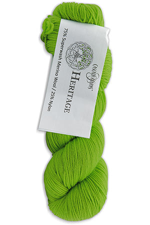 Bright green Cascade Yarns Heritage superwash merino wool yarn skein for knitting and crochet projects