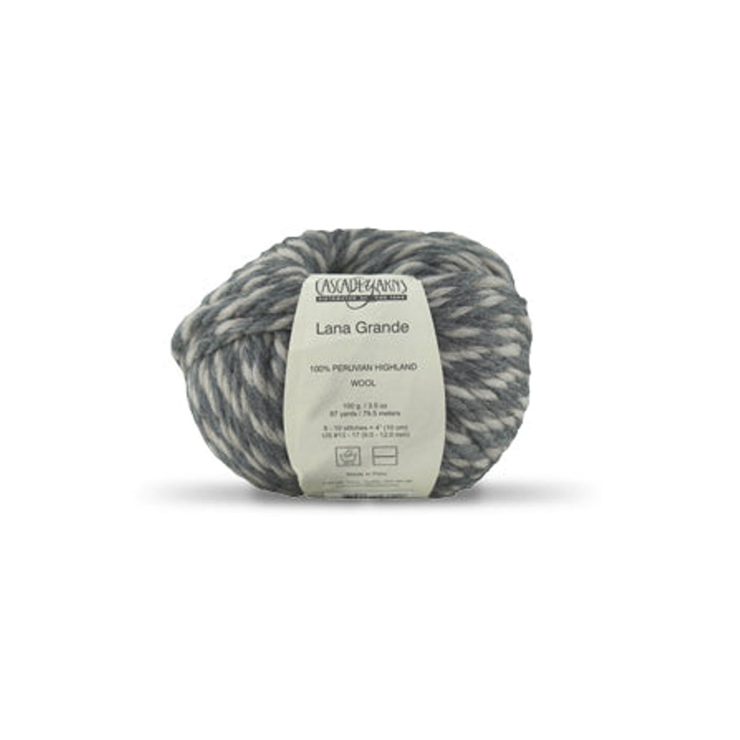 Cascade Yarns Lana Grande wool in gray and white, perfect for cozy knitting projects