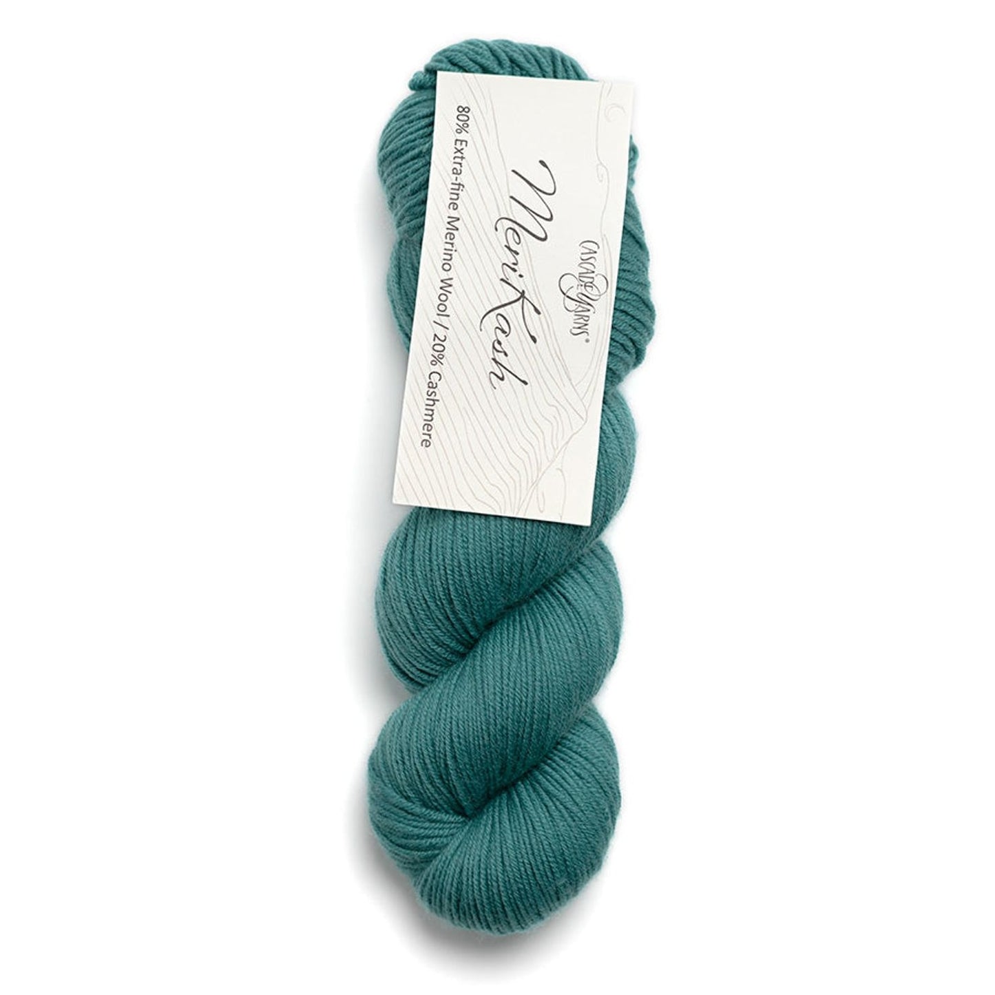 Cascade Yarns MeriKash in teal color, a soft blend of merino wool and cashmere for knitting projects